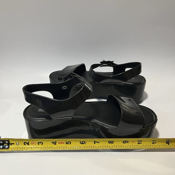 Melissa Women’s Mar Platform Sandals 7 Black Ankle Strap Buckle Retro 70’s Y2K - Picture 14 of 16